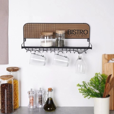 Wieszak na kieliszki, kubki, filiżanki metalowy czarny ścienny BISTRO 48x12x20 cm Wieszak na kieliszki, kubki, filiżanki metalowy czarny ścienny BISTRO 48x12x20 cm
