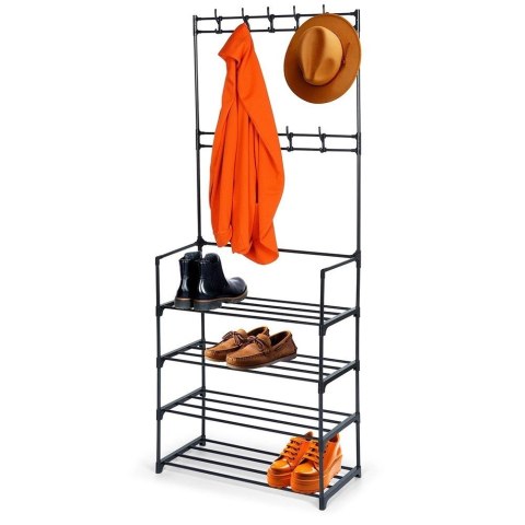 Wieszak na ubrania z regałem na buty metalowy czarny 57x28x156 cm Wieszak na ubrania z regałem na buty metalowy czarny 57x28x156 cm