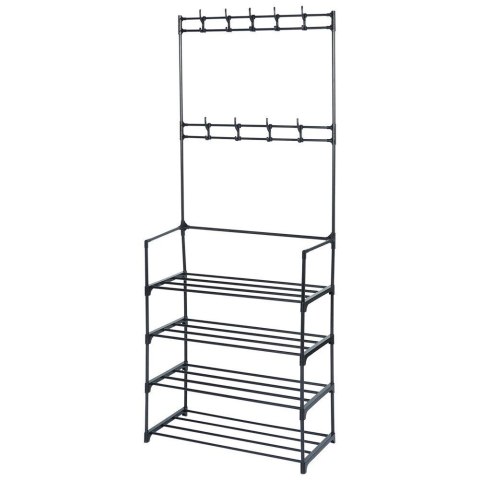 Wieszak na ubrania z regałem na buty metalowy czarny 57x28x156 cm Wieszak na ubrania z regałem na buty metalowy czarny 57x28x156 cm