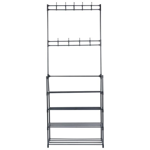 Wieszak na ubrania z regałem na buty metalowy czarny 57x28x156 cm Wieszak na ubrania z regałem na buty metalowy czarny 57x28x156 cm