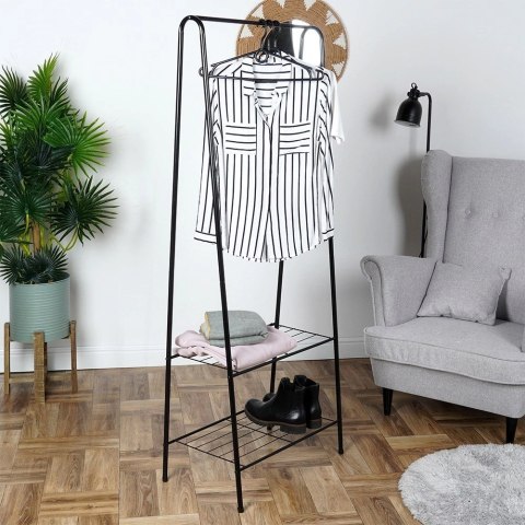 Wieszak stojący na ubrania metalowy czarny 153 cm Wieszak stojący na ubrania metalowy czarny 153 cm
