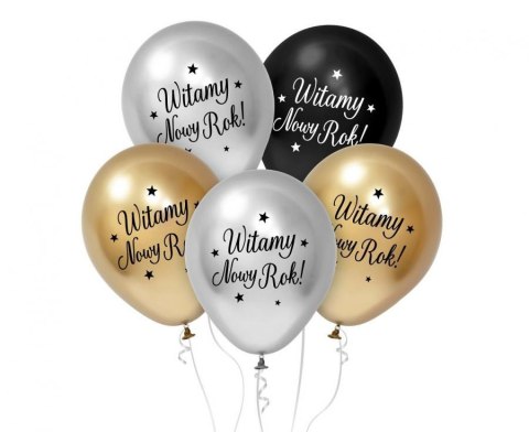 Balony Lateksowe, na Sylwester, "Witamy Nowy Rok" - 30 cm, 5 szt. Godan