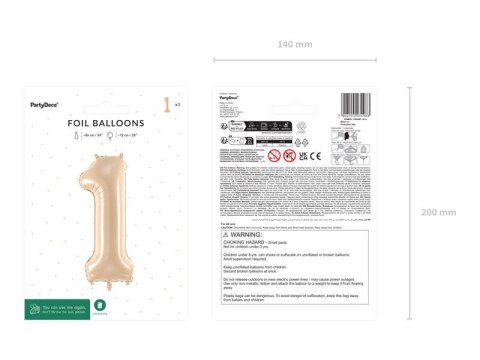 Balon foliowy Cyfra 1, 72cm, beżowa, kremowa Partydeco Balon foliowy Cyfra 1, 72cm, beżowa, kremowa Partydeco
