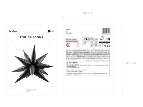 Balon foliowy Gwiazda 3D, 70cm, czarna Partydeco Balon foliowy Gwiazda 3D, 70cm, czarna Partydeco