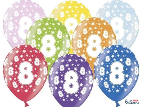 Balony lateksowe z nadrukiem '8' na urodziny, Metaliczne Mix, 30cm, 6 szt. Partydeco Balony lateksowe z nadrukiem '8' na urodziny, Metaliczne Mix, 30cm, 6 szt. Partydeco