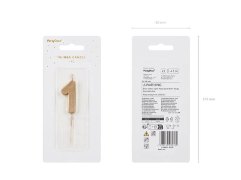 Świeczka urodzinowa Cyferka 1, złota, 5,5cm Partydeco Świeczka urodzinowa Cyferka 1, złota, 5,5cm Partydeco