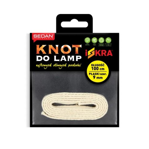 Knot do lampy naftowej, oliwnej i pochodni, płaski 9 mm/100 cm Knot do lampy naftowej, oliwnej i pochodni, płaski 9 mm/100 cm