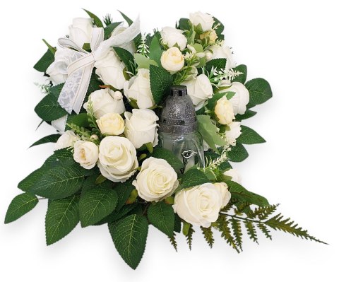 PRZEPIĘKNY STROIK SERCE Z BIAŁYCH RÓŻ NA GRÓB ZE ZNICZEM +/- 28cm PRZEPIĘKNY STROIK SERCE Z BIAŁYCH RÓŻ NA GRÓB ZE ZNICZEM +/- 28cm