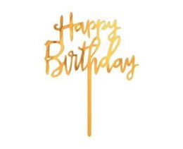 Topper Happy Birthday złoty akrylowy 14x10 cm Godan