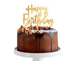 Topper Happy Birthday złoty akrylowy 14x10 cm Godan