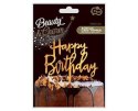 Topper Happy Birthday złoty akrylowy 14x10 cm Godan