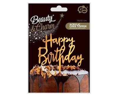 Topper Happy Birthday złoty akrylowy 14x10 cm Godan Topper Happy Birthday złoty akrylowy 14x10 cm Godan