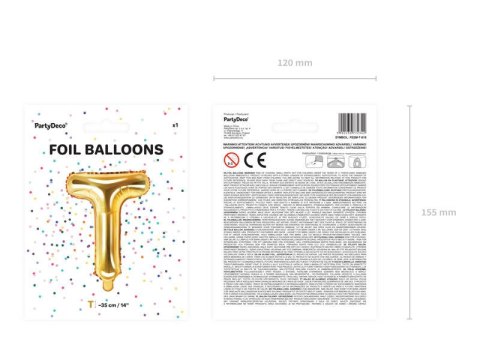 Balon foliowy Litera T 35cm, Złota Partydeco Balon foliowy Litera T 35cm, Złota Partydeco