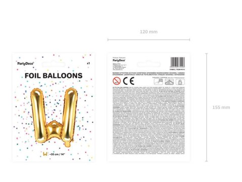 Balon foliowy Litera W 35cm, Złota Partydeco Balon foliowy Litera W 35cm, Złota Partydeco