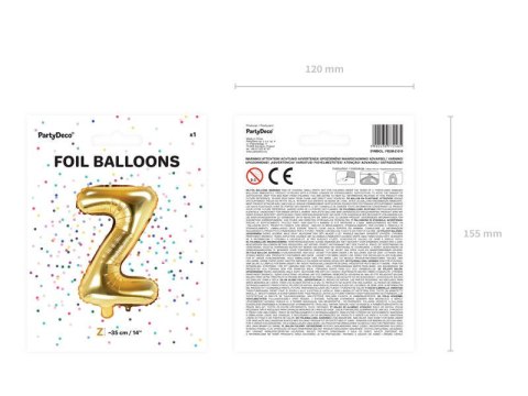 Balon foliowy Litera Z 35cm, Złota Partydeco Balon foliowy Litera Z 35cm, Złota Partydeco
