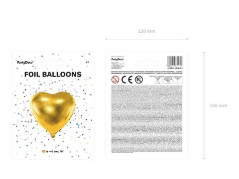 Balon foliowy Serce, 45cm, Złote Partydeco Balon foliowy Serce, 45cm, Złote Partydeco