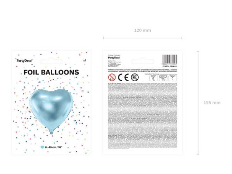 Balon foliowy Serce 45cm, błękitne Partydeco Balon foliowy Serce 45cm, błękitne Partydeco