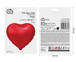 Balon foliowy Serce, matowe czerwone, Walentynki, 46cm Godan